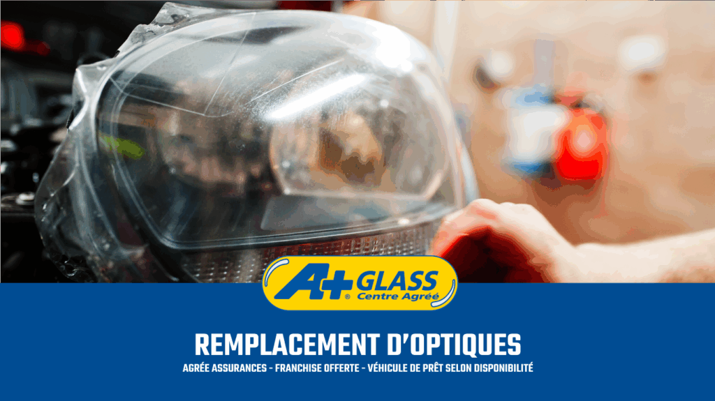 Optique de phare endommagé en cours de remplacement