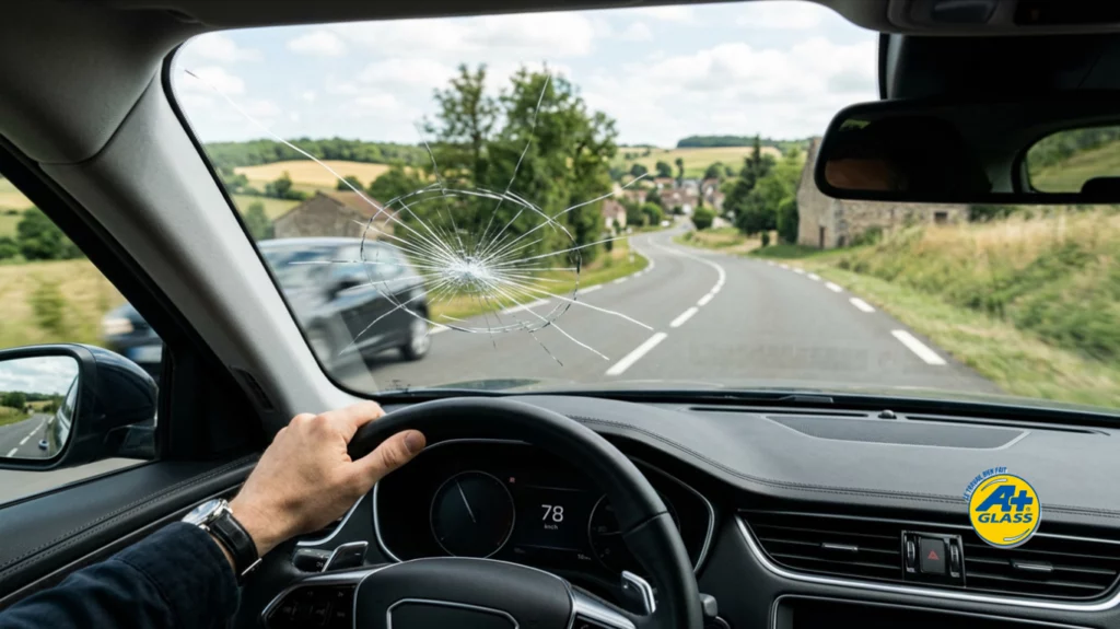 impact pare brise dans le champ de vision conducteur cosne sur loire